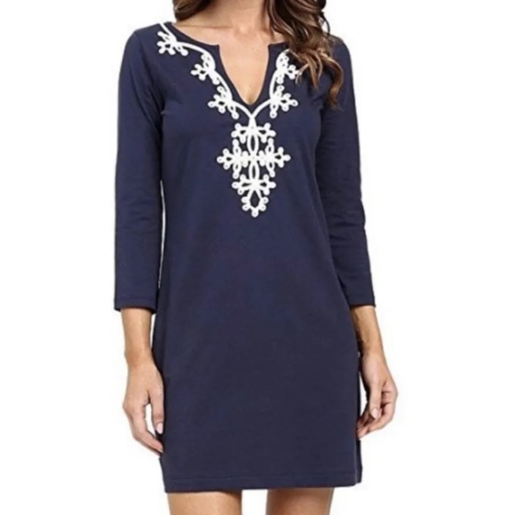 Lilly Pulitzer Dresses & Skirts - Lilly Pulitzer Marina Navy/White Soutache Trim Cotton Knit Pullover Dress XS